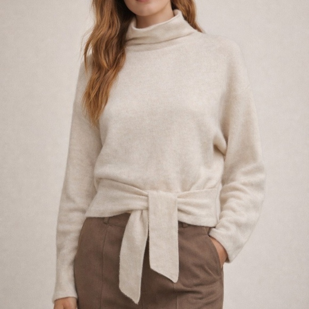 Wilfred Cream belted funnel neck sweater